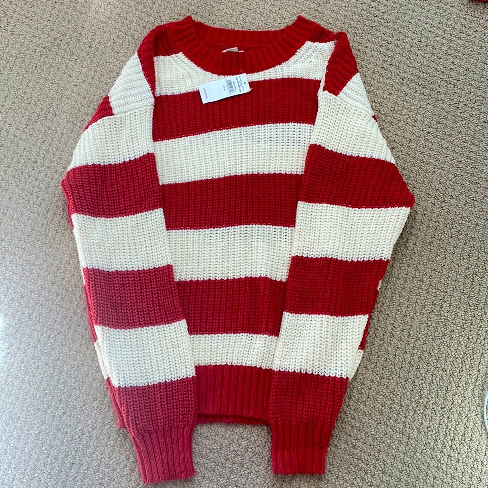 American Eagle Red Striped Oversized Knit Chunky Sweater